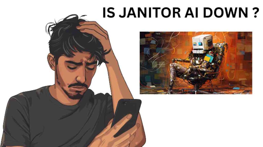Janitor-themed AI assistant managing chat safety in a high-tech environment, symbolizing Janitor AI’s content guidelines and secure conversations